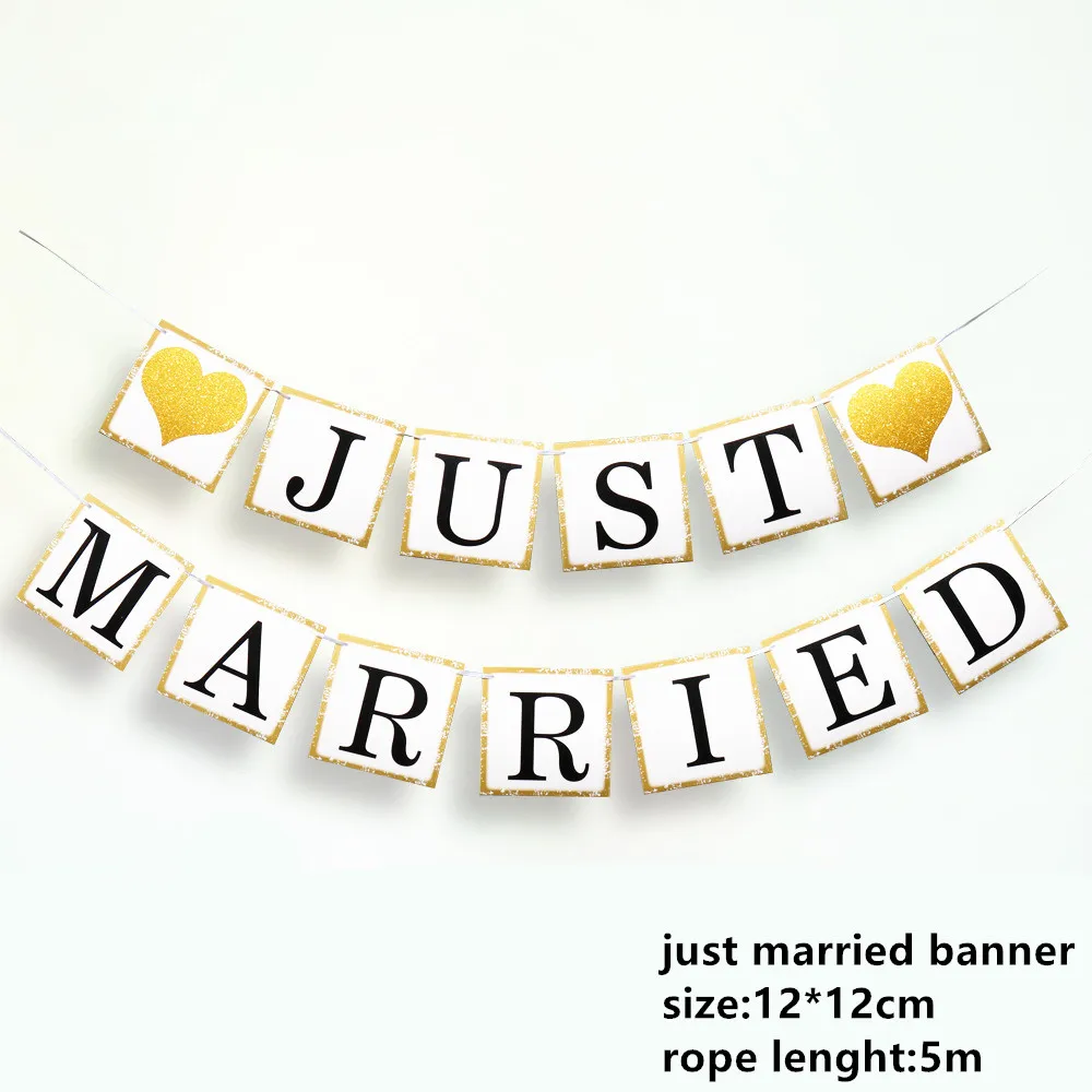 Just Married Banner Wedding Decorations Bunting Photo Booth Props Signs Garland Bridal Shower Wedding Decoration
