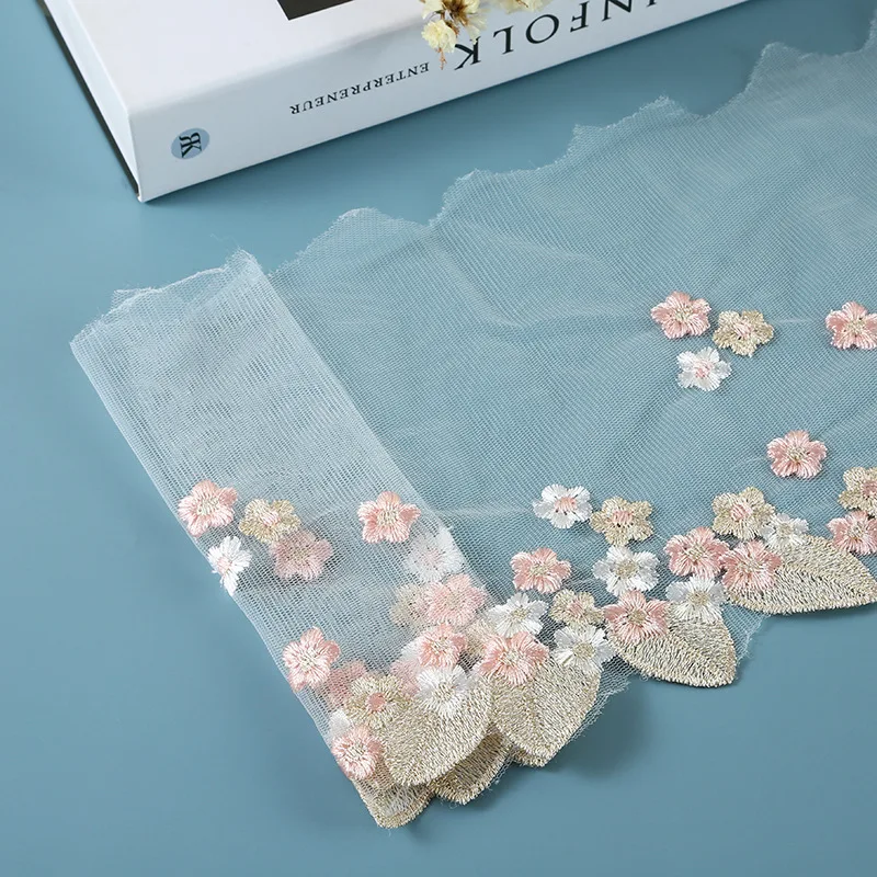 Factory Sale 18cm Wide Polyester Lace Trim Knitted Embroidery Sewing Craft for Doll Garment Wedding Dress Dye-Nonwoven Material