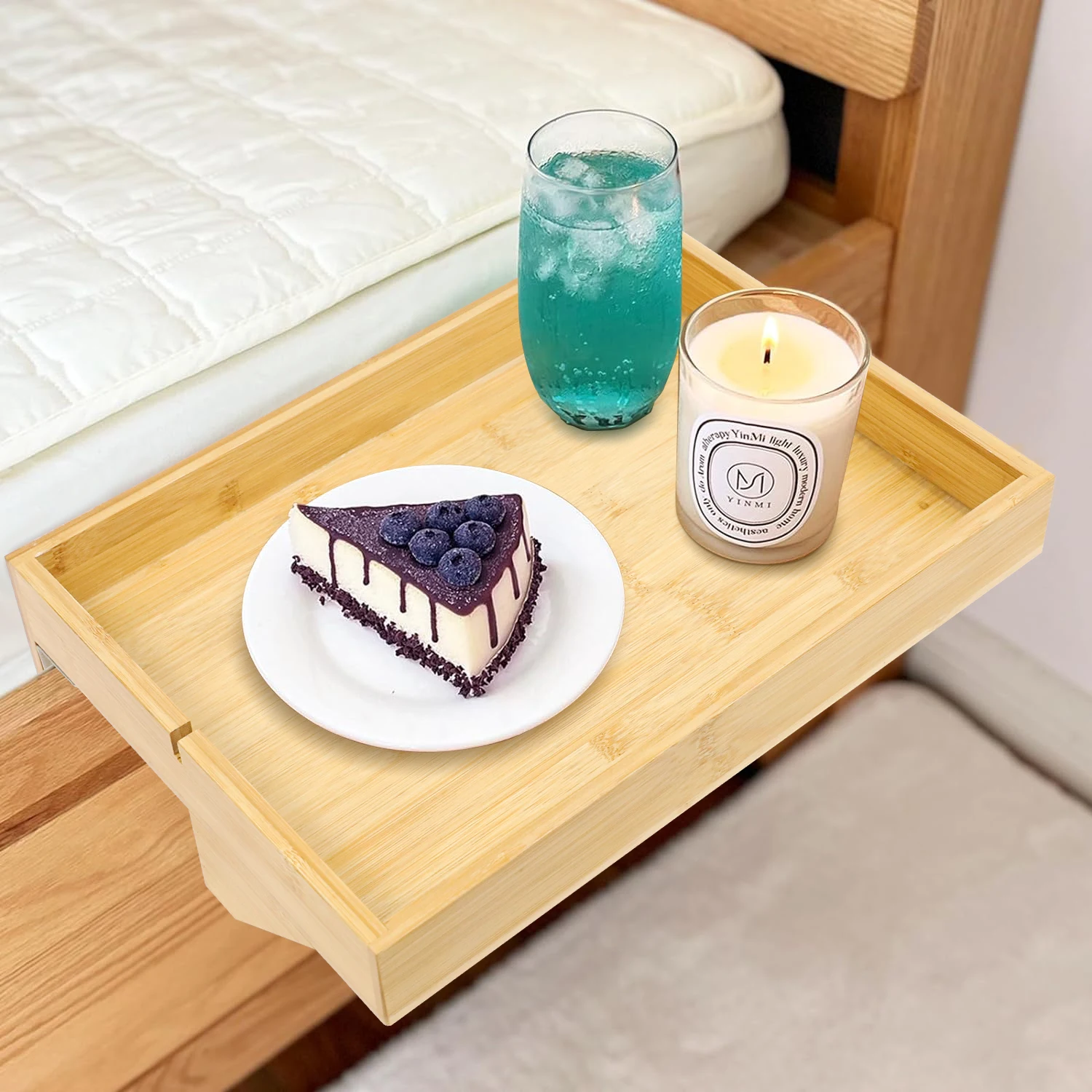 GL Home Furniture Removable Bamboo Bedside Shelf Table Adjustable Clip On Tray Living Room Storage Organizer Shelf