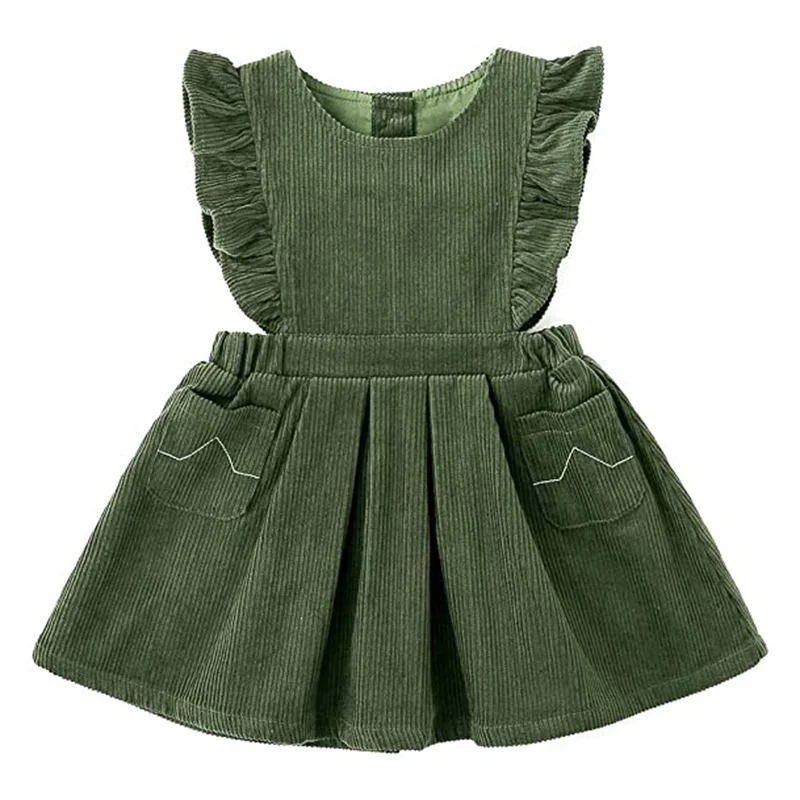 Top selling Designer Customized outfit frocks children girls cotton corduroy Pinafore style clothes toddler apron dress