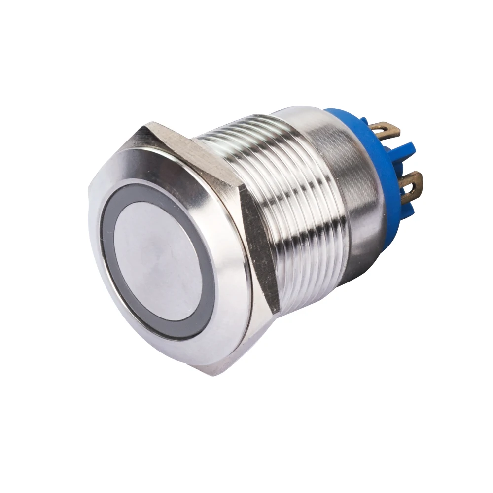 Waterproof Metal 19mm Momentary short stroke push buttons 3v White Ring light switch 4pin