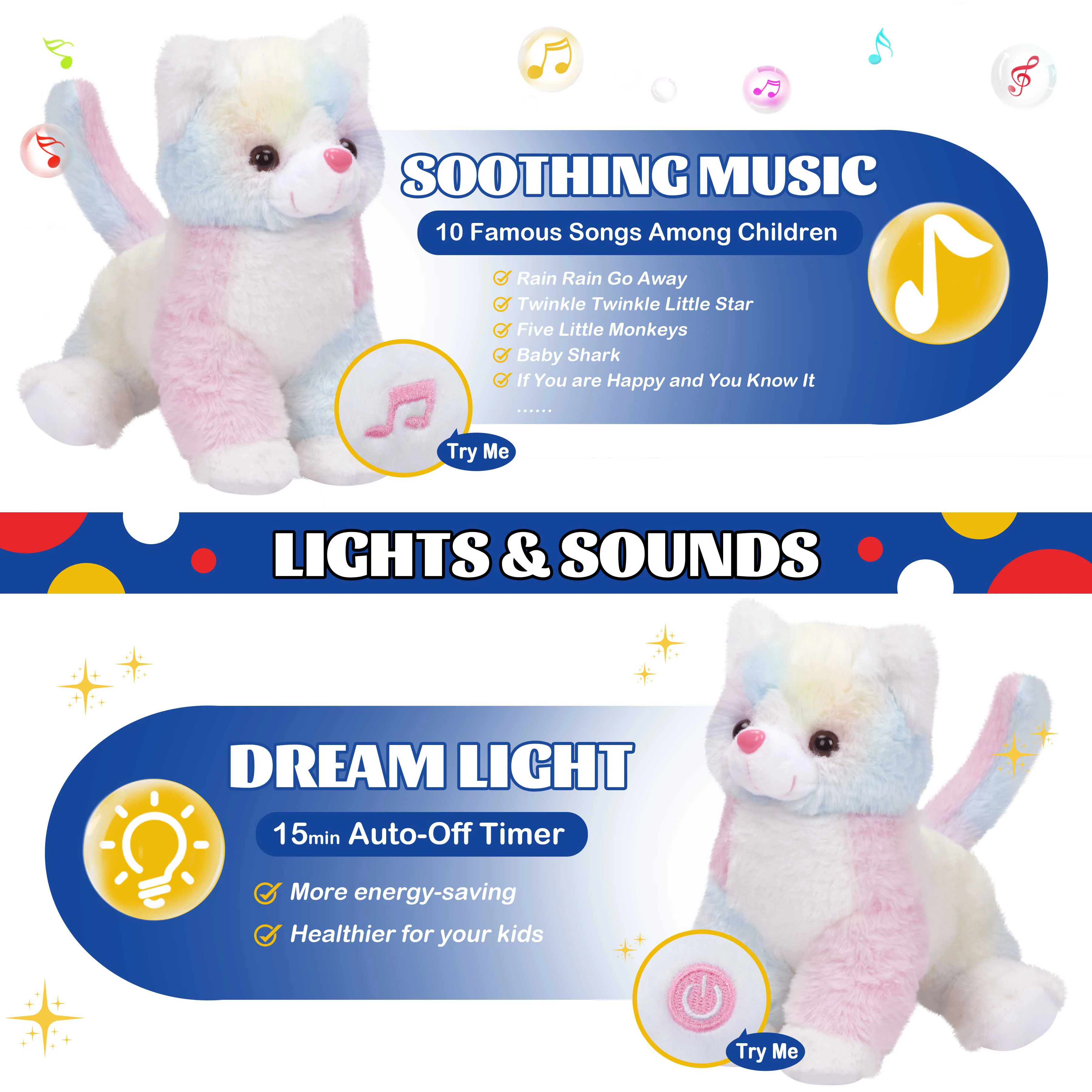 Glow Guards 12' Light up Cat Stuffed Animals with LED Night Light Glow in Dark Soft Kitty Plush Snuggle Toy Rainbow