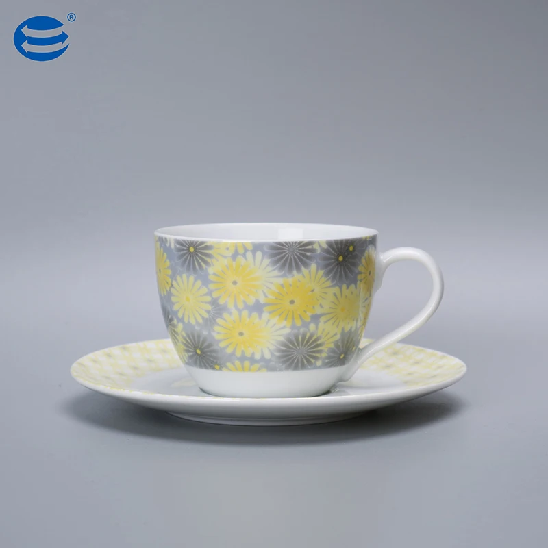 Yellow Daisy Pattern Modern Ceramic Plate Cup Dinner Sets for Restaurant Event Party Wedding Porcelain Dinnerware Set