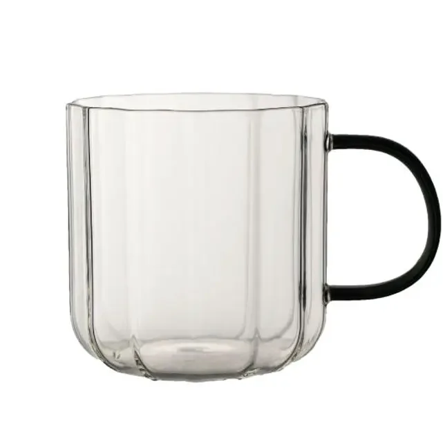 Wholesale glassware 420ml color handle wide corrugated heat-resistant handle cup afternoon ice coffee glass cup mug with logo