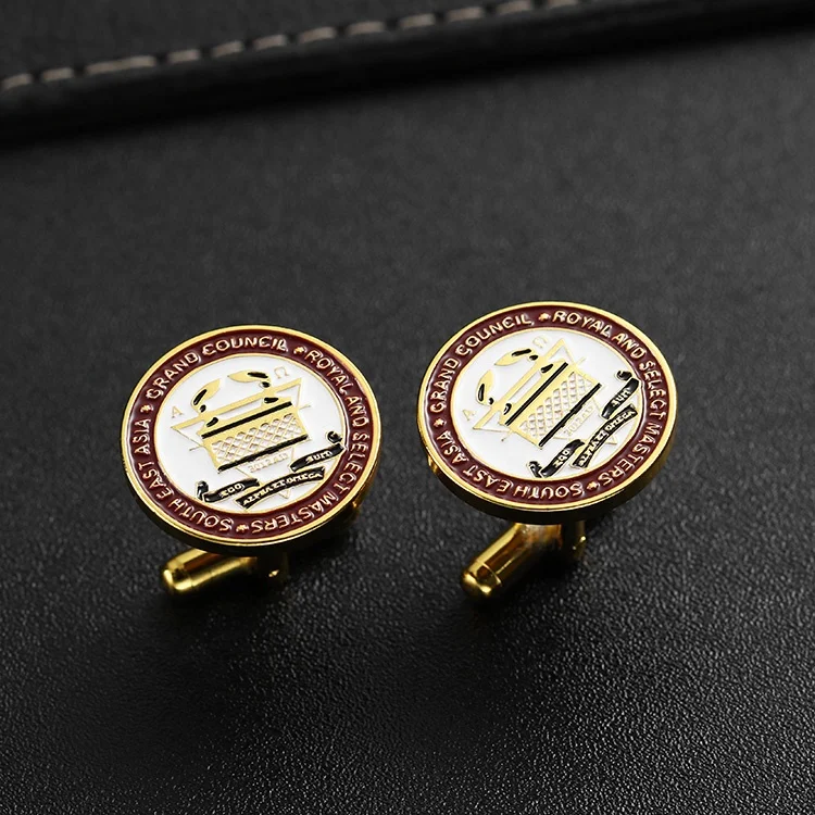 custom round soft enamel logo gold brass metal cuff links