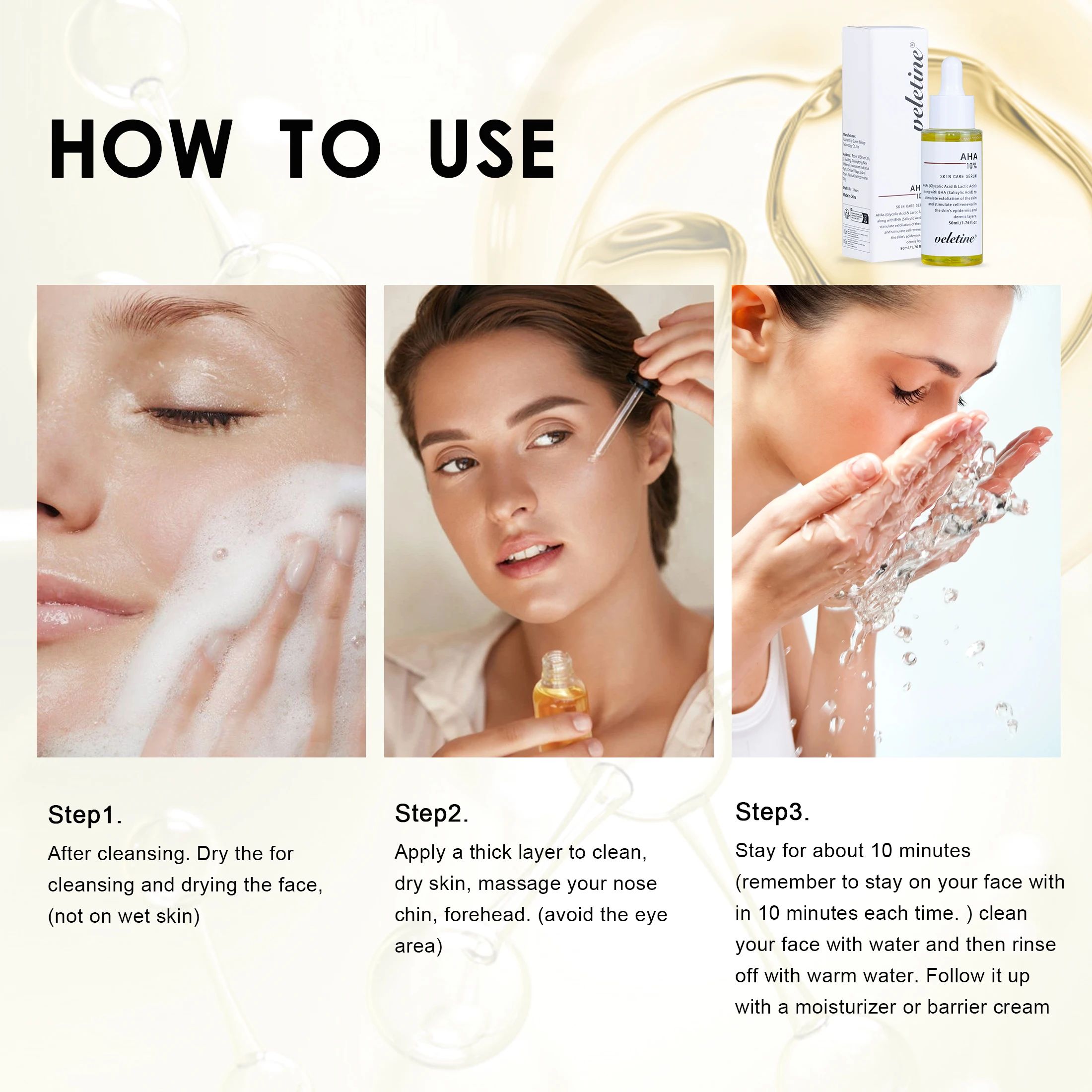 OEM Skincare Serum Organic Brightening AHA Face Serum Private Label Custom Exfoliating Moisturizing Serum for face