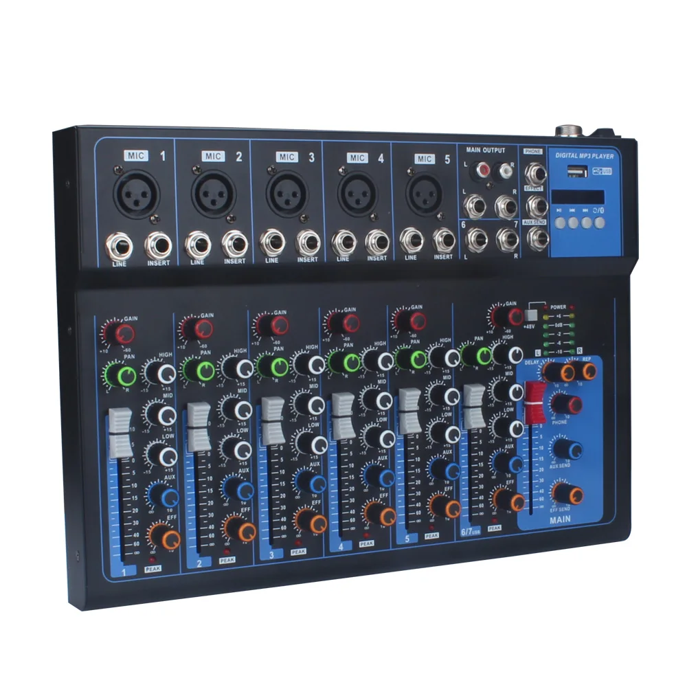 Cheap price sound mixer updated F7 series professional audio mixer console with USB mini dj mixer