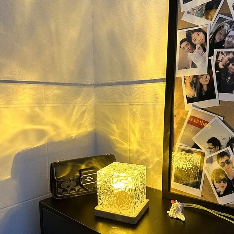 RGB Dynamic Water Ripple Atmosphere Lamp USB Cable 16 Colors LED Rechargeable Crystal table Lamp with Remote Controller