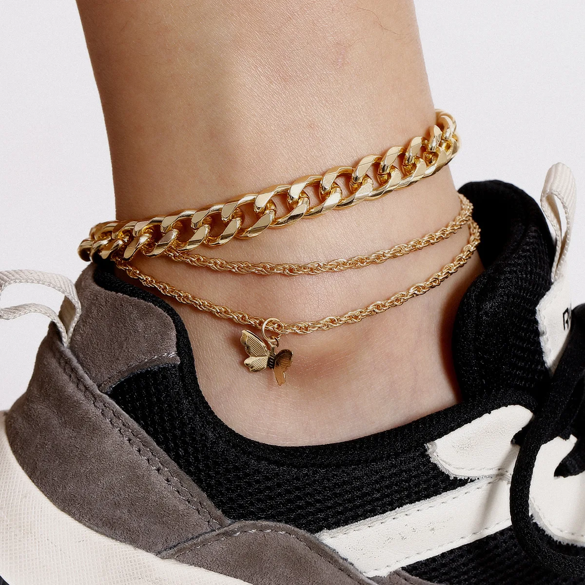 Bohemian Gold Color Heat Butterfly Anklets for Women Red Black Rope Chain Anklet Bracelet on Leg Anklet Beach Jewelry