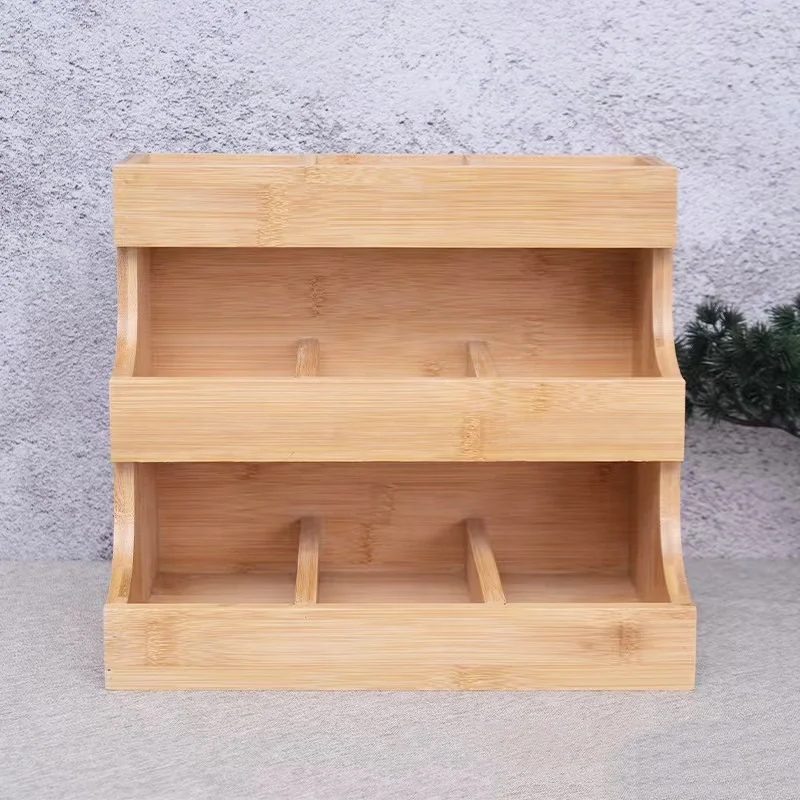 Kitchen Hold Sugar Packets and Creamers Office storage Wooden Tea Box Tea Bag Organizer 3 layers Bamboo Tea Bag Holder