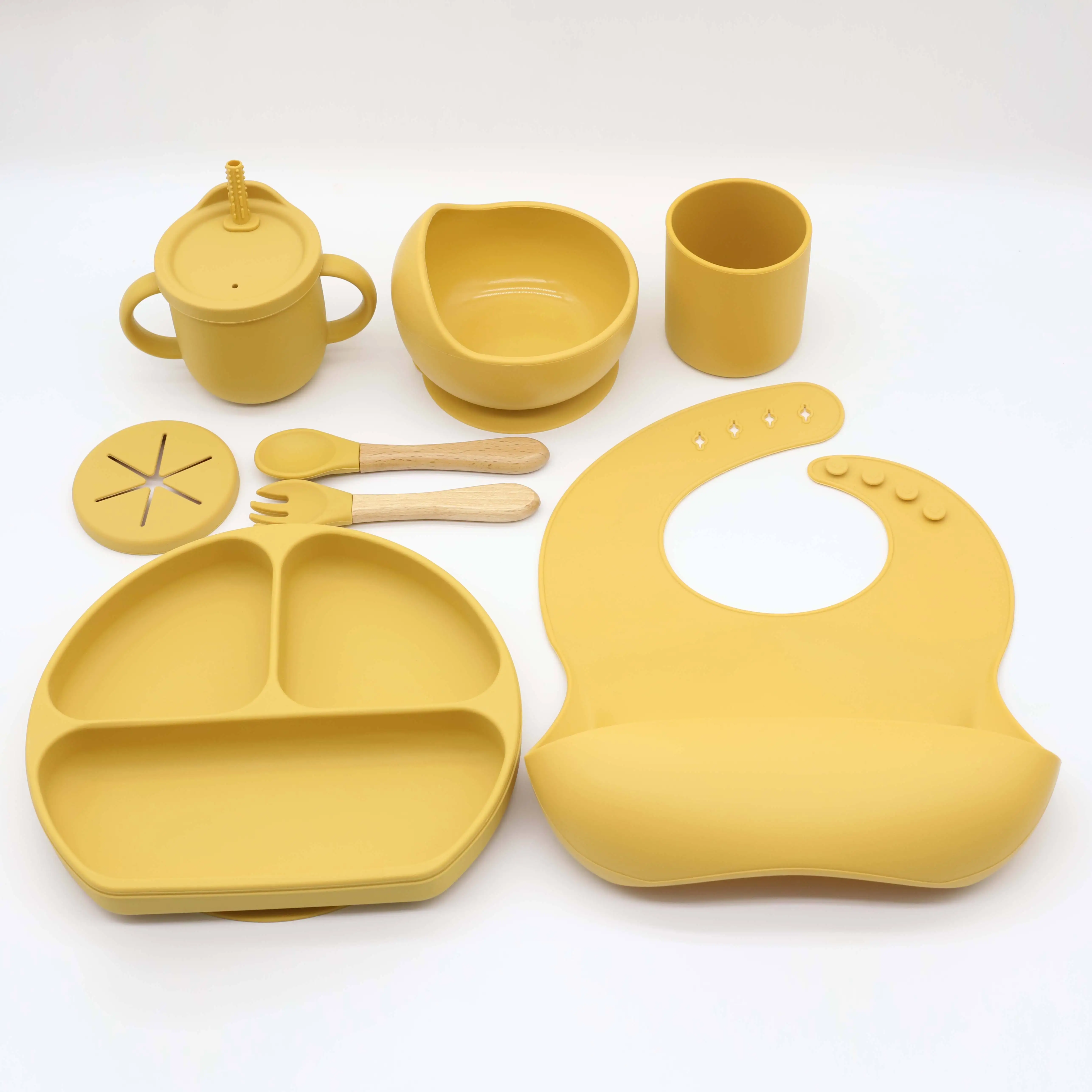 Wholesale environmental protection custom baby silicone tableware bowl snack cup baby Tableware Feeding Set