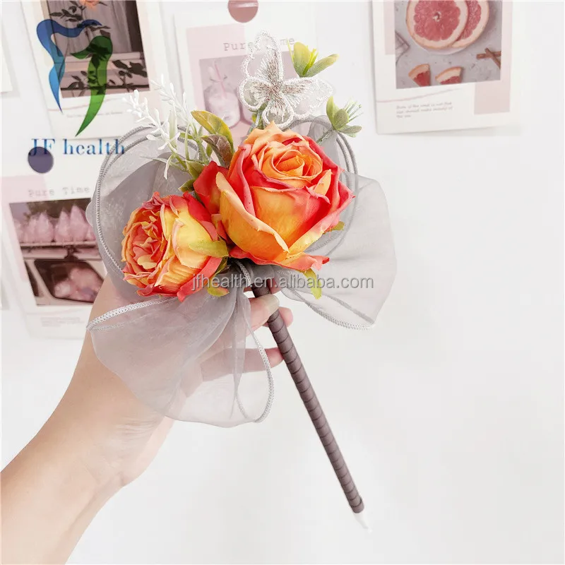 Super beautiful super fairy simulation flower rose bow signature ballpoint pen flower pen