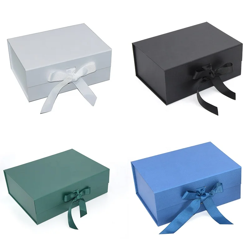 custom logo luxury foldable package printed large gift black folding mailer magnetic paper shipping packaging box with ribbon
