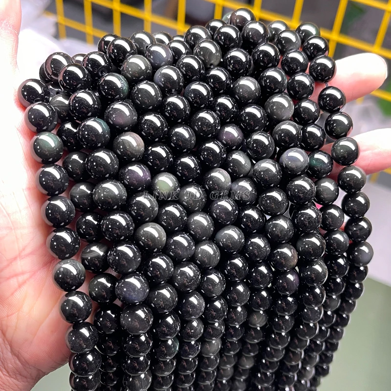 JD Supply Natural Gemstone Loose Round Beads 4/6/8/10/12mm Picked Size 5A Natural Black Obsidian Beads For Jewelry Making