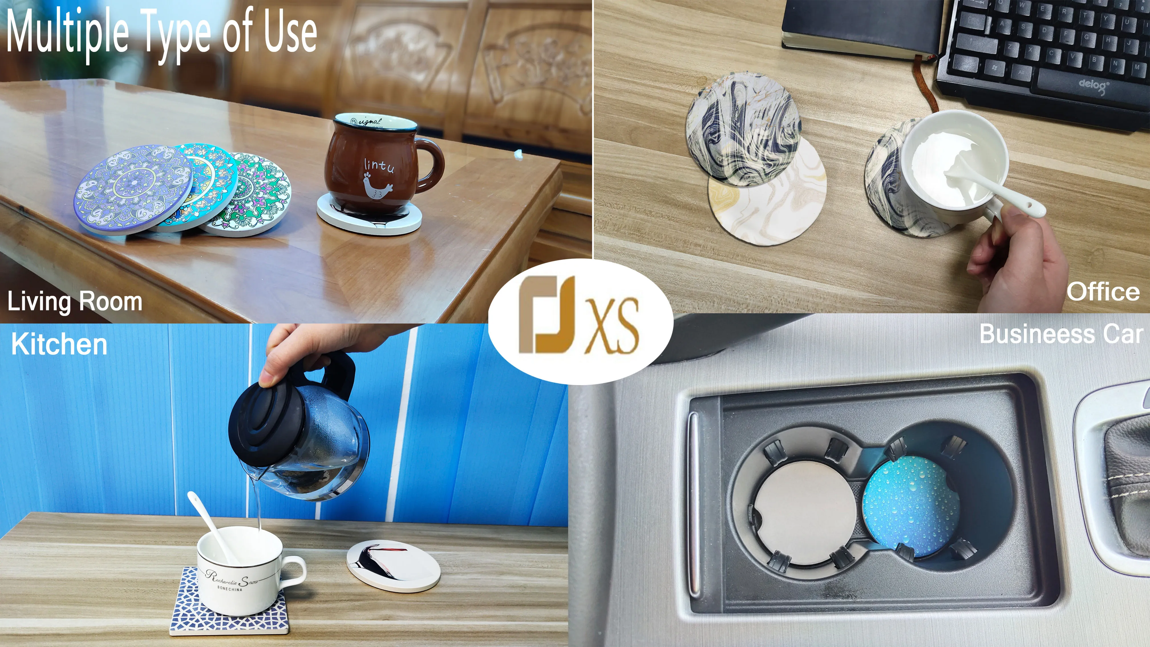 XS ltd. Non-Slip Custom Absorbent Marble Mat with Rose Gold Candle Holder Marble Ceramic Coaster