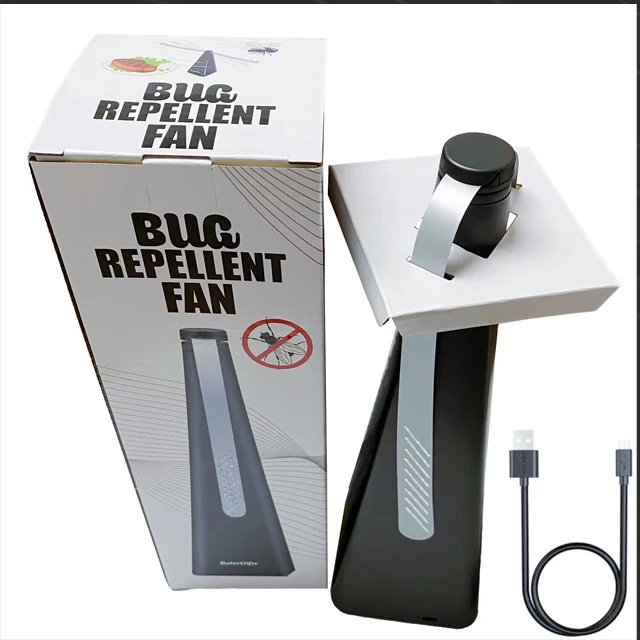 BSCI Audit Black Fly Fan for Tables USB Rechargeable Battery with Hooker Spraying Paint on surface Outdoor Picnic Table Fans