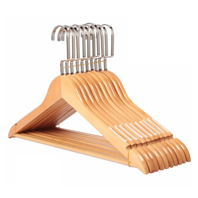 oem metal hook non-slip wood hanger set for women clothing hanger