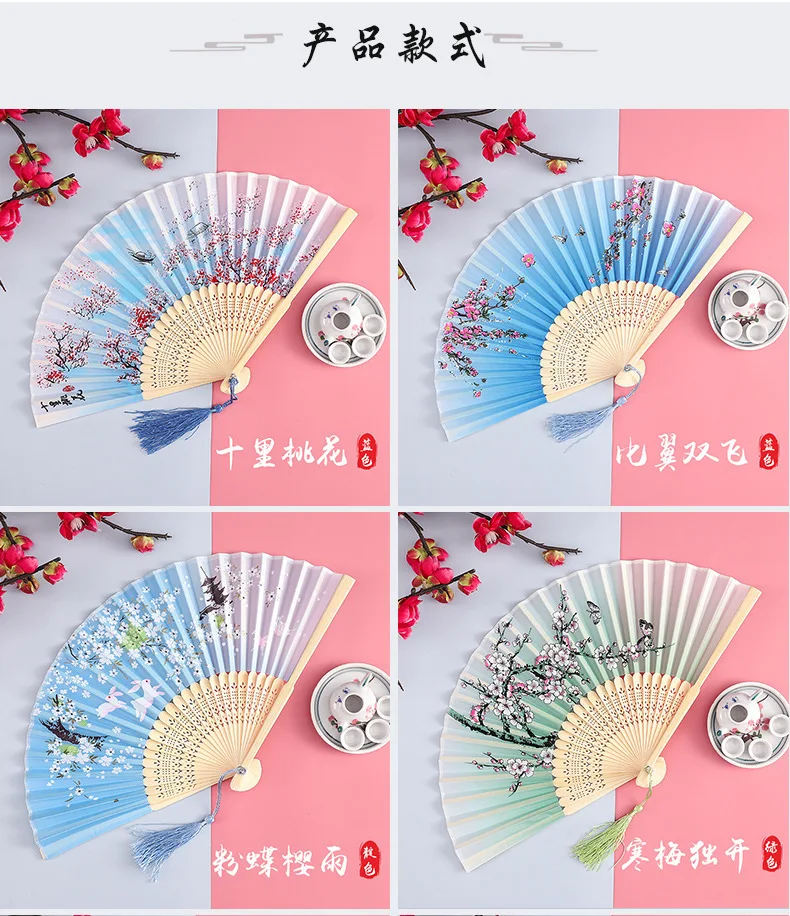 Wholesale advertising custom printed hand held fan plastic nylon bamboo wedding foldable hand fan