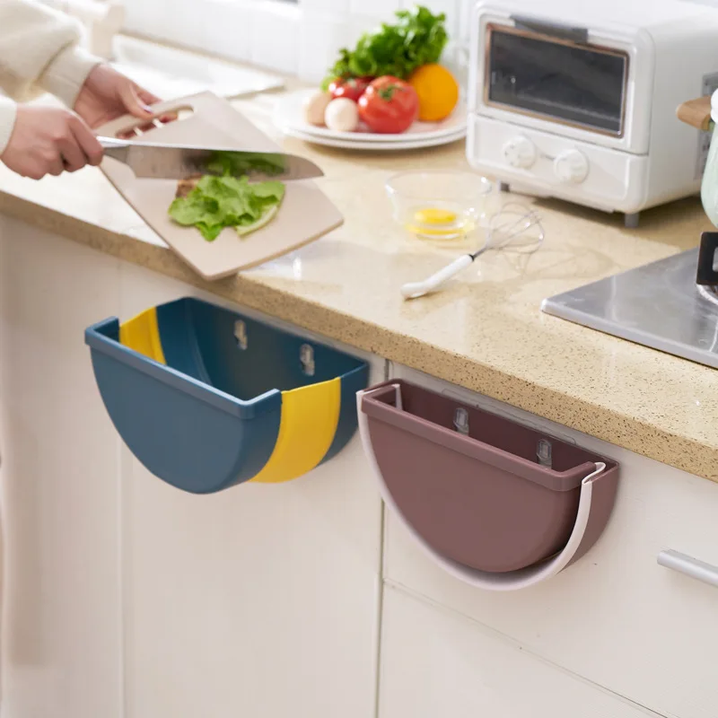 Kitchen trash bin folding hanging kitchen trash can telescopic waste bin wall mounted dustbin kitchen foldable trash bin