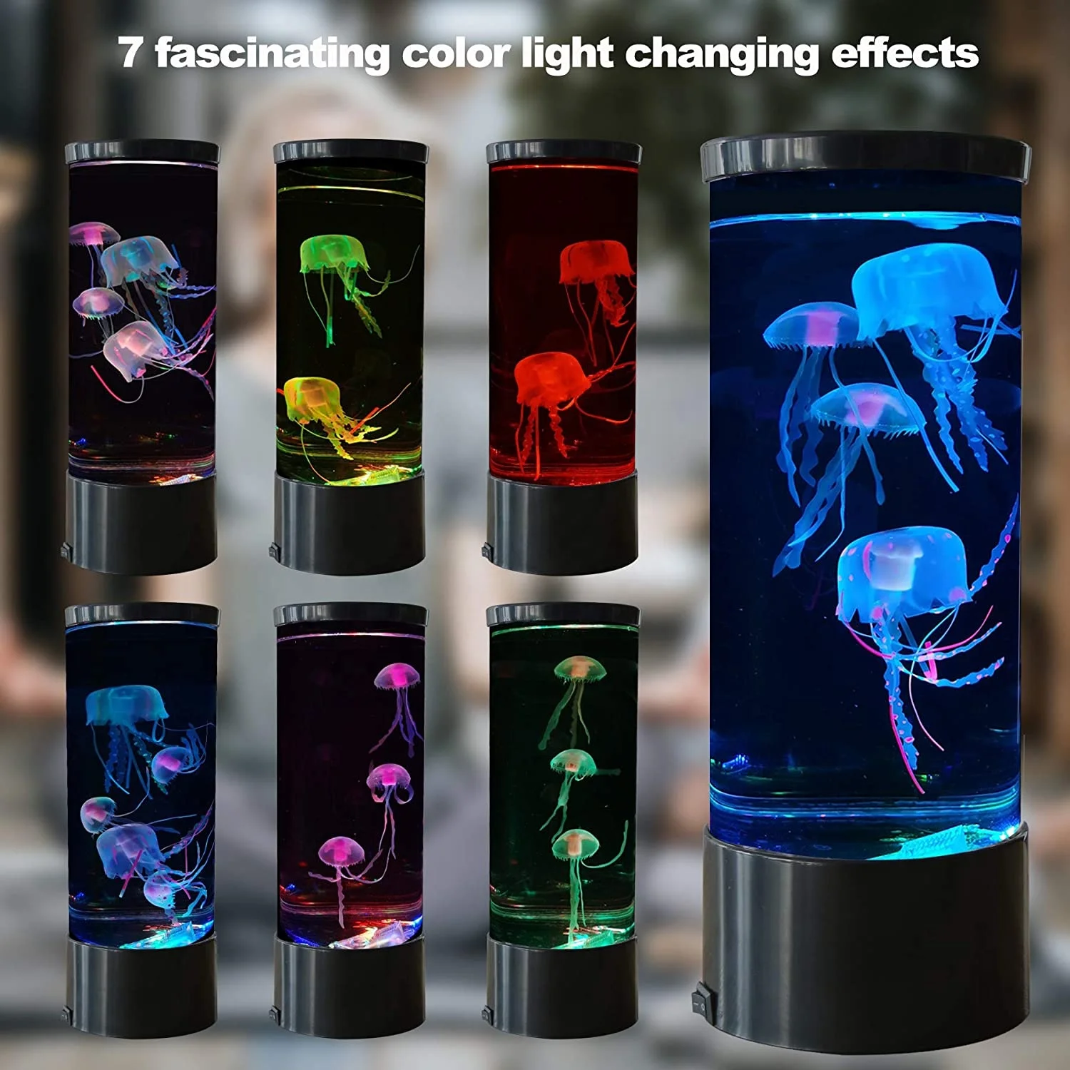 Jelly Fish Tank Aquarium Mood Lamp LED Desktop Jellyfish Lava Lamp with Color Changing Light Effects