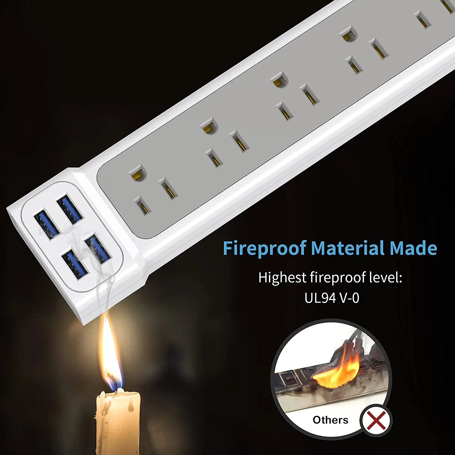 USA Type Hook with Loop Fastener Relay Controlled Heavy Duty 5ft Extension Power Strip