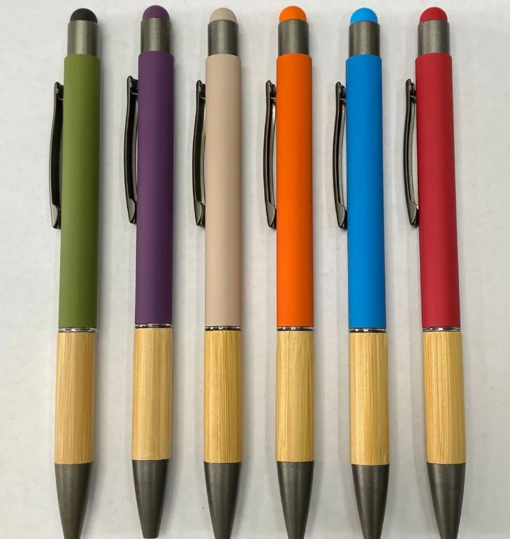 Bamboo pen with metal colored barrel touch screen with customized logo