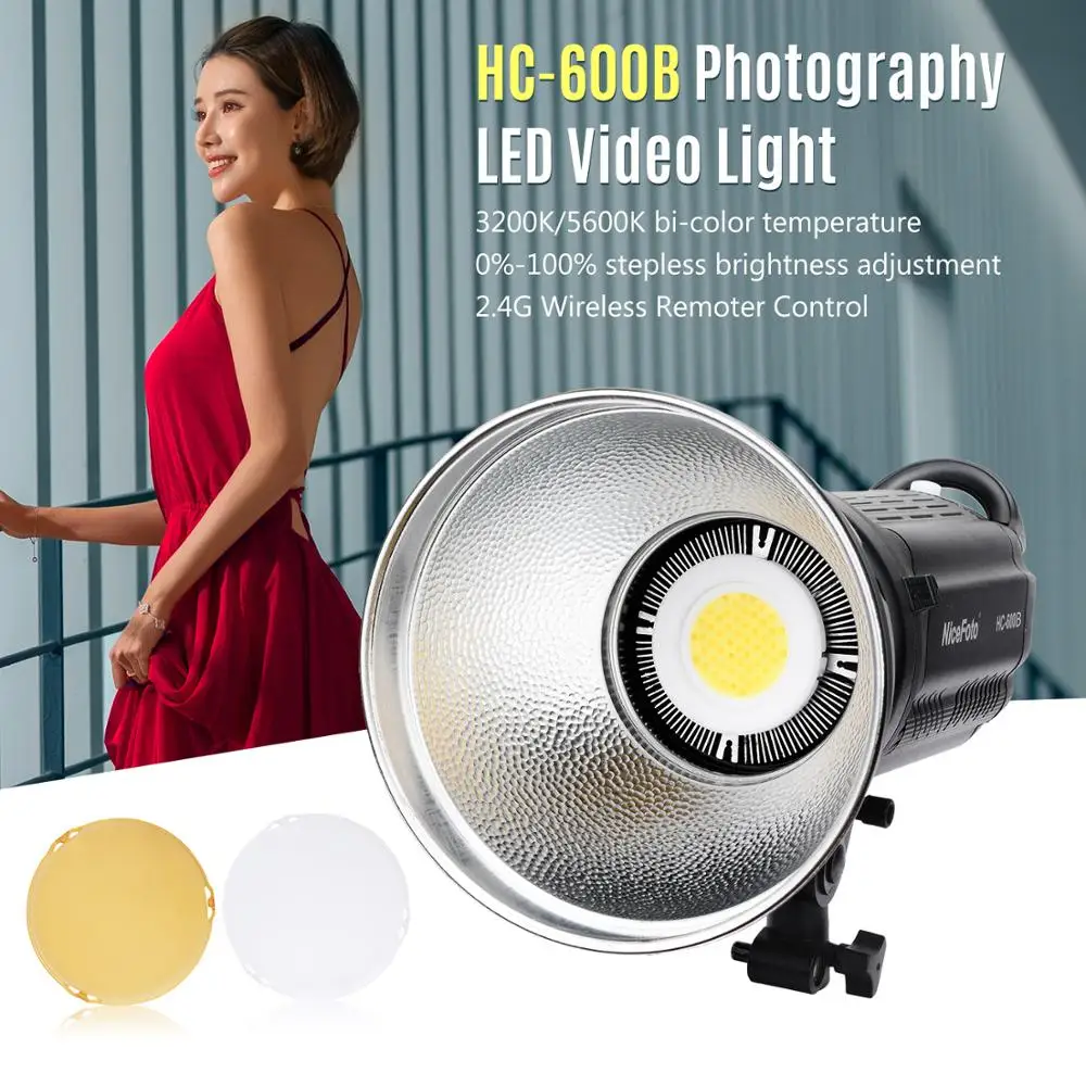 NiceFoto HC-600B LED Video Light Lamp FSK 2.4G Remote Control CRI95+ Adjustable Brightness Color Filters for Studio Photography