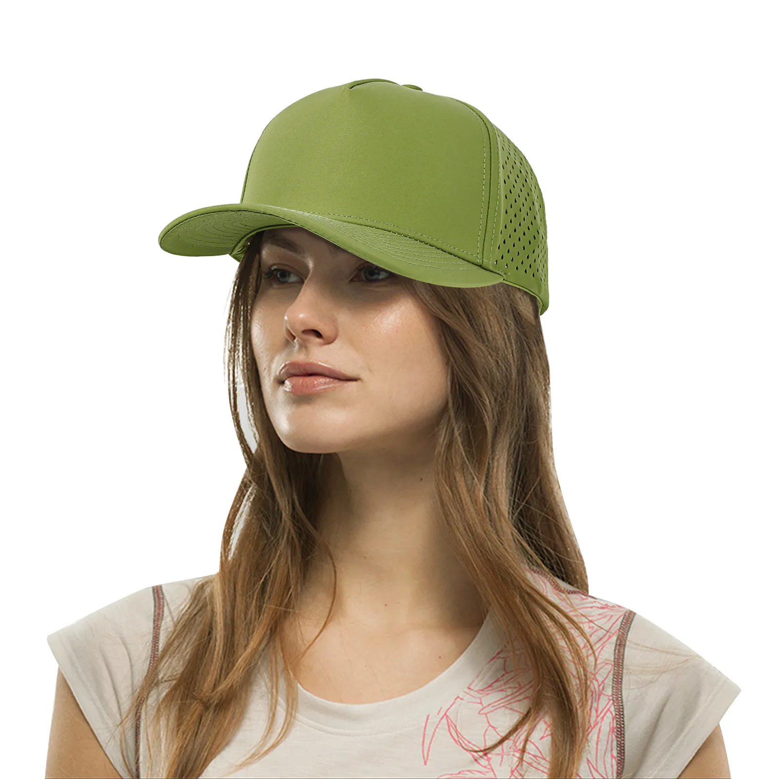 Unisex Five Panel Baseball Cap Custom Logo Nylon Sports Style Laser Cut Mesh Trucker Hat Popular Fabric