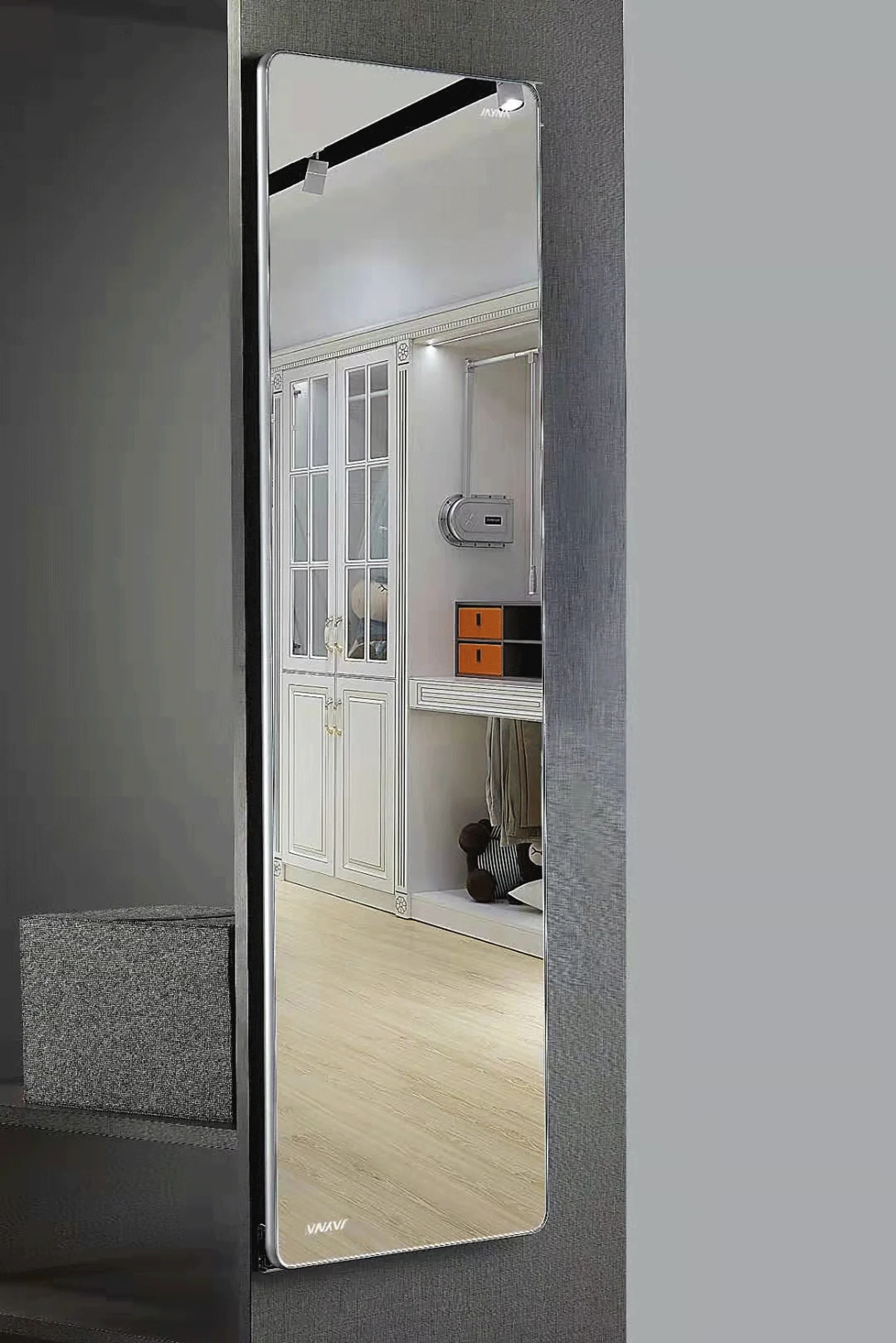 
Wardrobe Cabinet Rotating Mirror Inside Full-length Dressing Mirror Sliding Folding Cabinet 