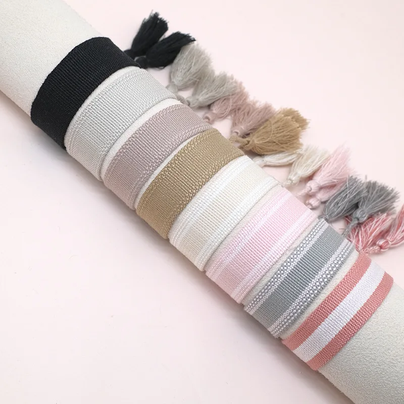 Fashionable Bohemian custom logo embroidered friendship woven bracelet with adjustable woven tassel bracelet