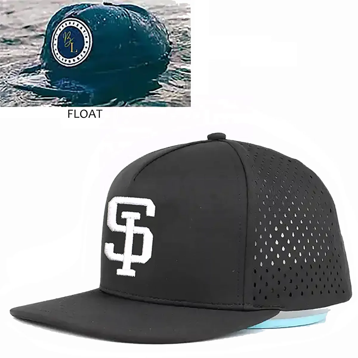 custom hydro mens perforated Water Proof Waterproof performance Laser Cut Hole 5 panel Golf Snapback Caps Hats for men with logo