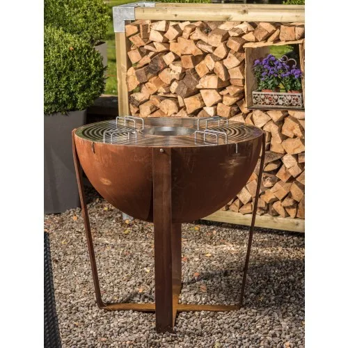 Easy Installation Weathering Steel Fire Pit With Grill Table BBQ