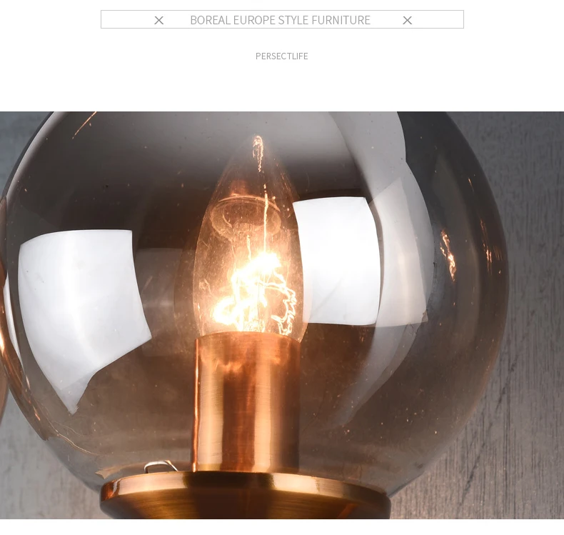 Nordic Modern Wall Lamp Led Body Glass Ball Antique Brass Wall Sconces Interior Double Indoor