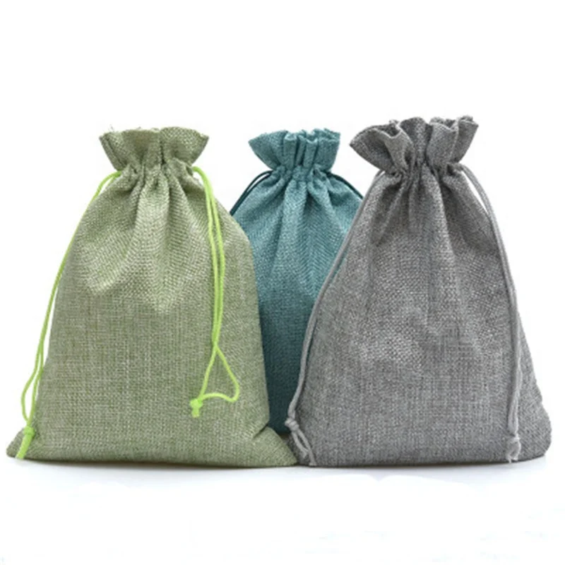 17x23cm Jute Linen Bags Jewelry Display Drawstring Pouch Gift Box Packaging Wedding Christmas Burlap Bag