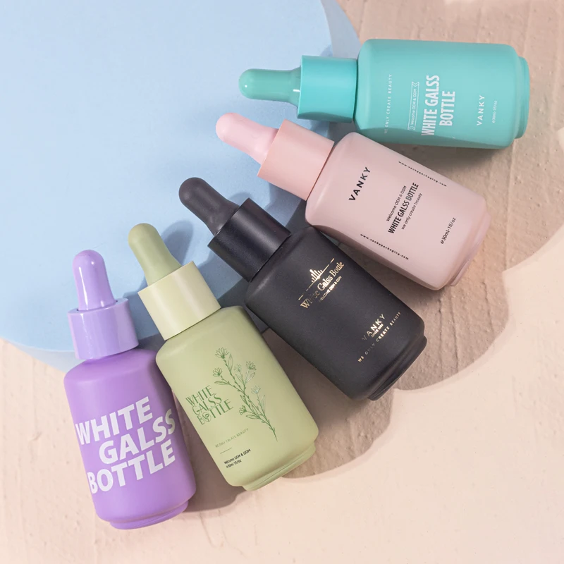 Colorful 1 Oz White Black Cosmetic Pink Essential Glasses Oil Glass Dropper Bottles With Custom logo