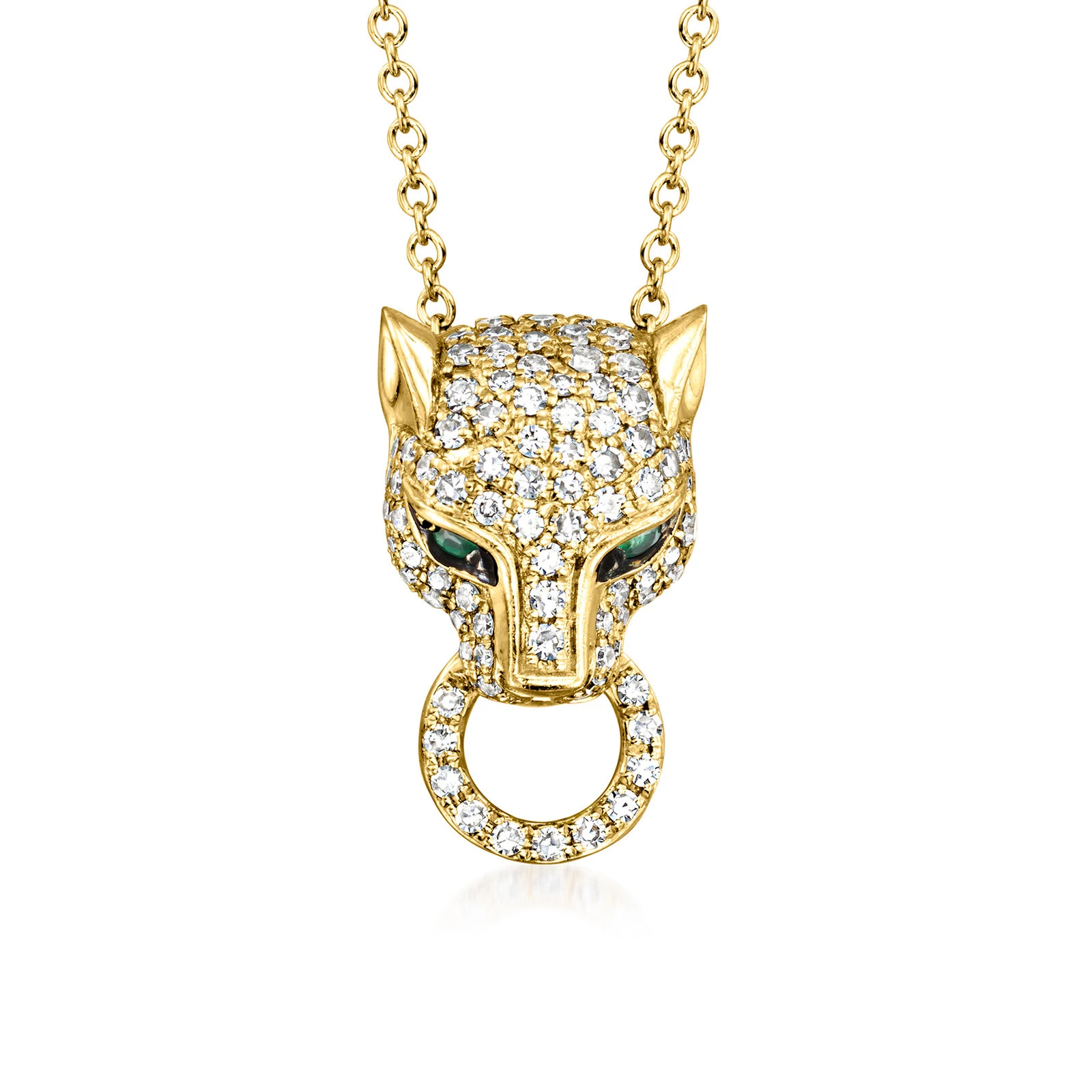 14K Yellow Gold Doorknocker Panther Head Pendant Necklace