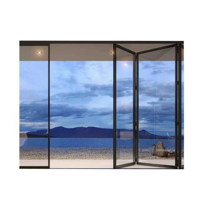 Modern Living room glass folding doors 3 Panel slime line doors indoor  aluminium bi folding door