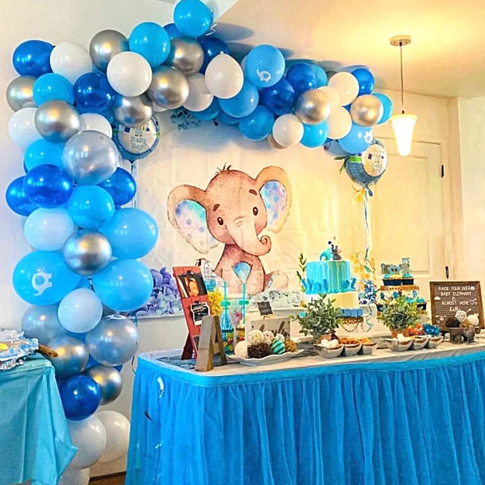 Balloon garland arch blue white silver balloon center decoration background decoration for birthday party