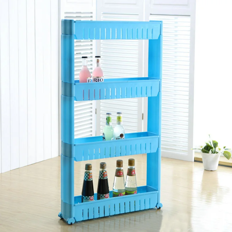 4 levels Slim Slide Out kitchen storage shelf hot sale kitchen plastic storage rack 4 tier storage rolling cart