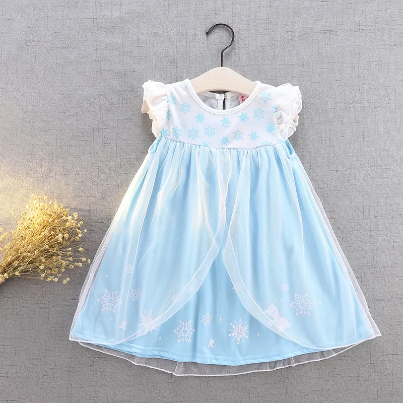 wholesale ready to ship kids blue dress baby girls snowflake dress for toddler girls 27A025