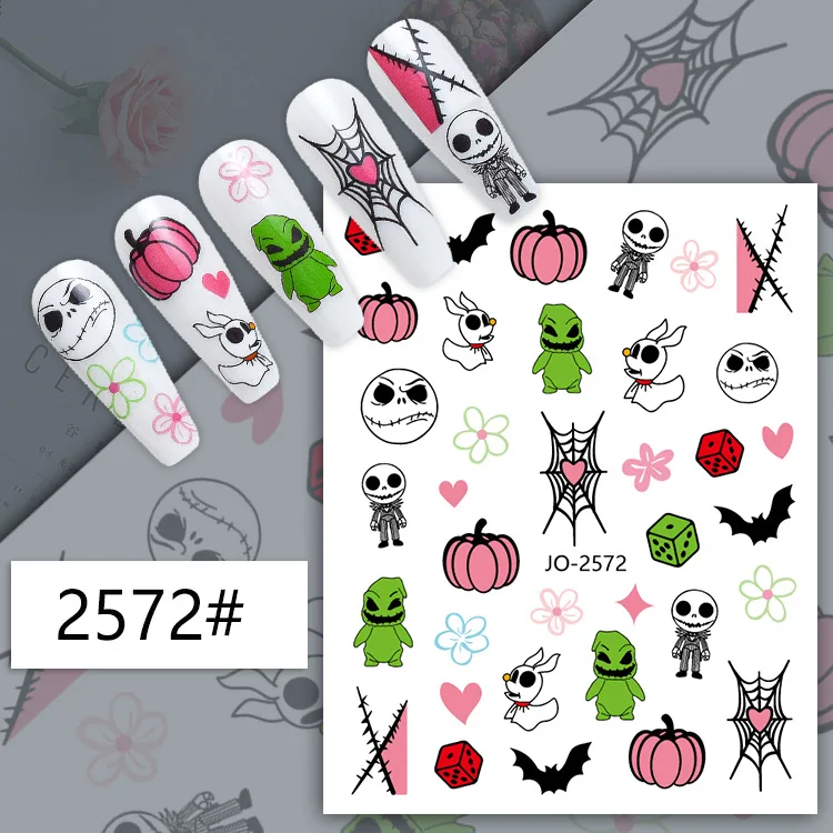 Hot Halloween nail sticker Cartoon skull heart pink pumpkin poker nail decals stickers