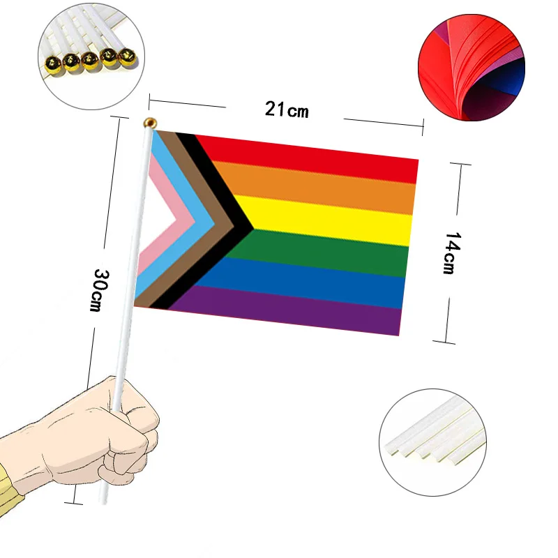 Pride Month Gay Lesbian LGBTQ 14cm*21cm Hand Held Flag Rainbow Custom Cheering Events Flag Parade Flag