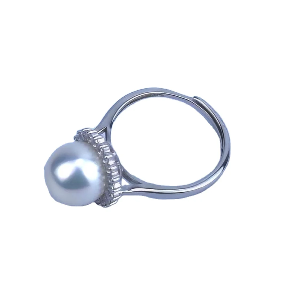 Sterling Silver Jewelry 925 Ring Sun Flower Fresh Water Pearl Rings Jewelry White Pearl Jewelry