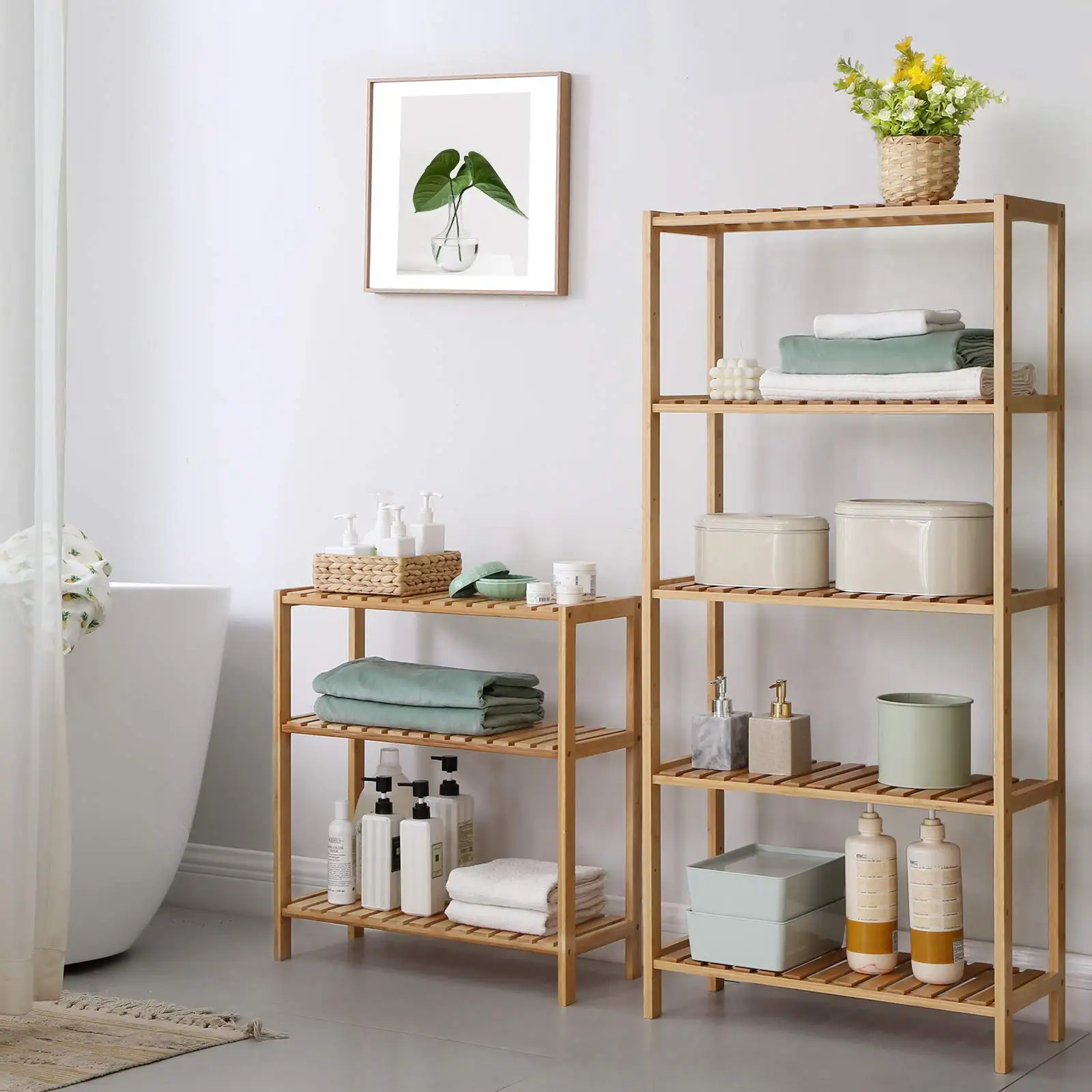 Custom Bamboo Furniture Multifunctional Storage Standing Book Shelf Bamboo Shelf With 3 Shelves
