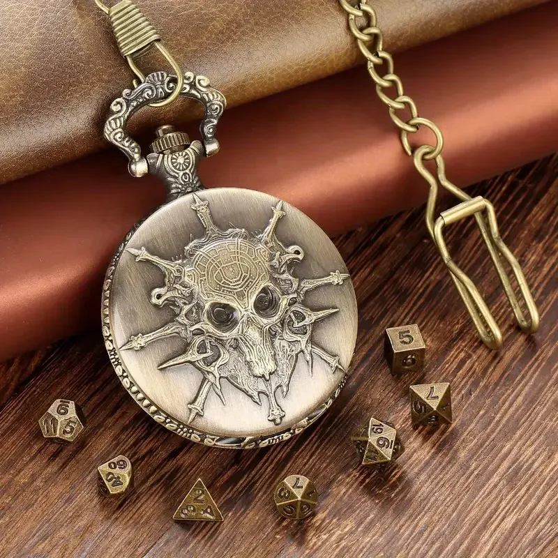 Perfect Gift Idea Unique Embossed Dragon & Pirate Skeleton Dice Pocket Watch Case dice box