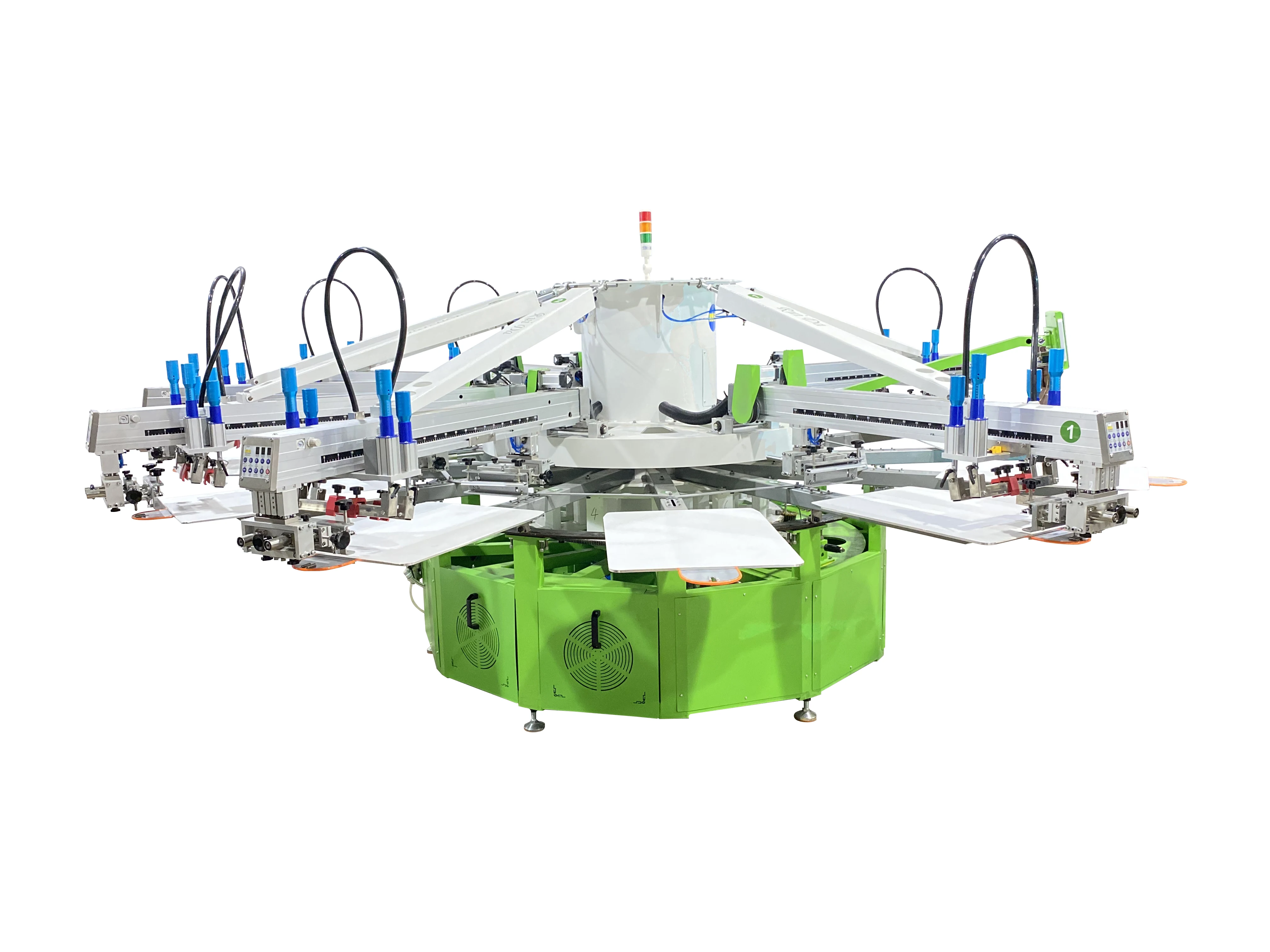 Carousel Automatic 8 Color 12 Station T-shirt Silk Screen Printing Machine With 5 Flash Dryers With Sensor