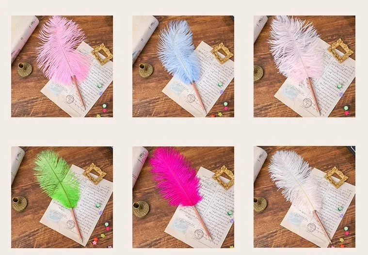 Advertising Wedding novelty feather Pen, Promotional Luxury Natural Peacock Colorful Gift Signature Pen Feather Ball Point Pen