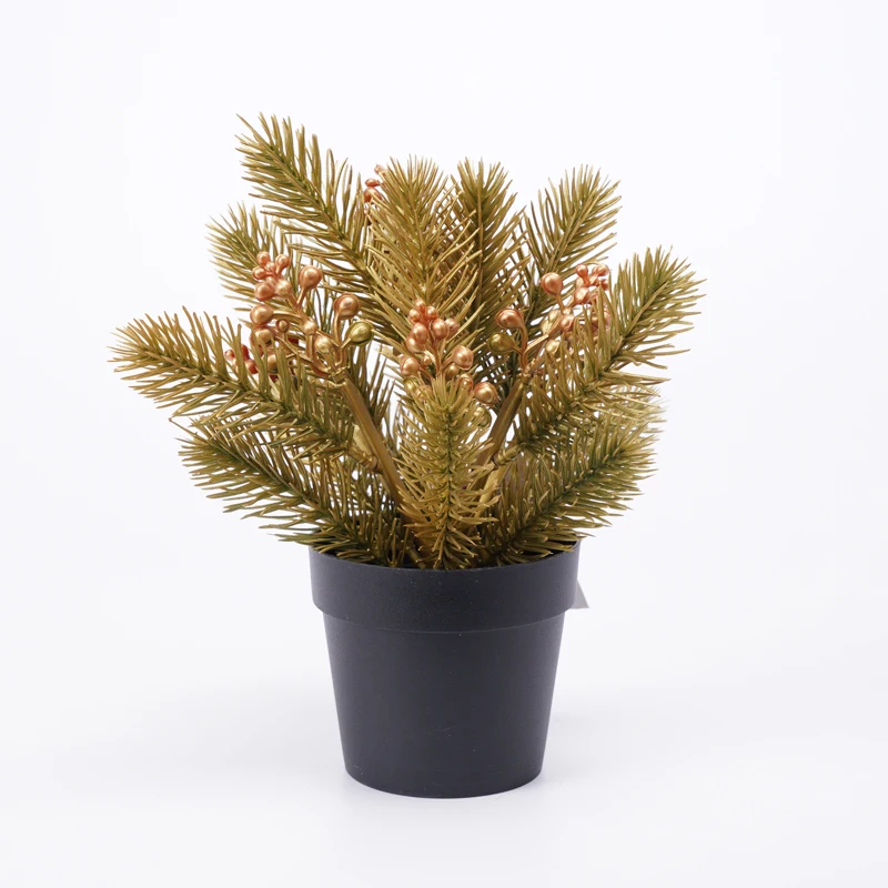 
Artificial Trees Christmas New Year GOLD xmas trees and flowers 18*23CM Faux plant in pot 
