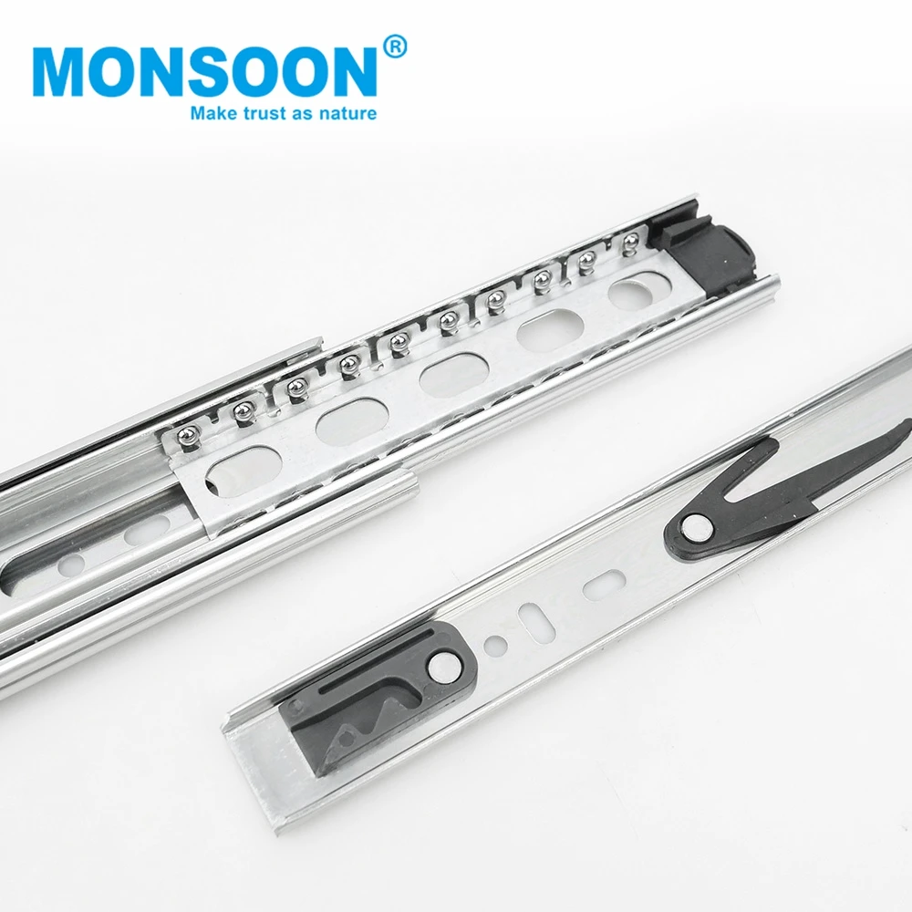 45mm Full Extension Ball Bearing Telescopic Channel correderas para muebles Stainless Steel Soft Closing Channel Rail
