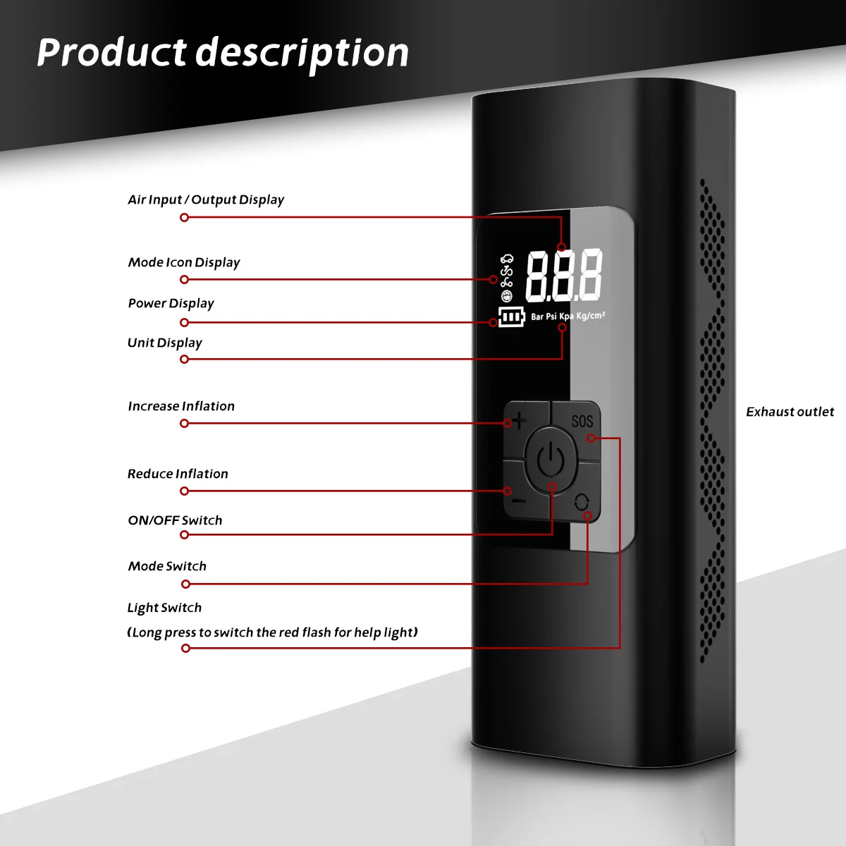 Air Compressor Tire Inflator with 6000 mAh Battery Portable,150 PSI Digital LCD Display& LED Light for Bicycles,Motorcycles,Ball